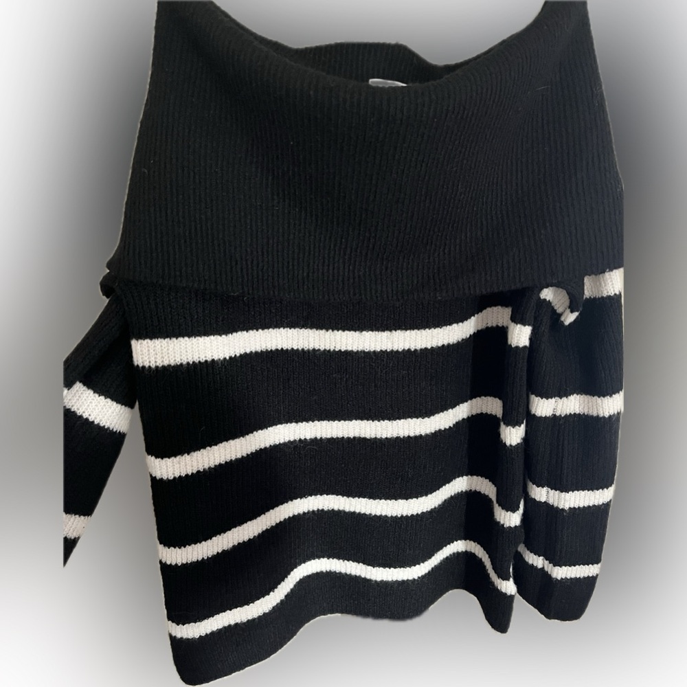 H&M Black and White Striped Cowl Neck Sweater
